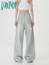 Lunivop Women’s High Waisted Baby Blue Loose Vintage Jeans American Street Style Cowboy Pants